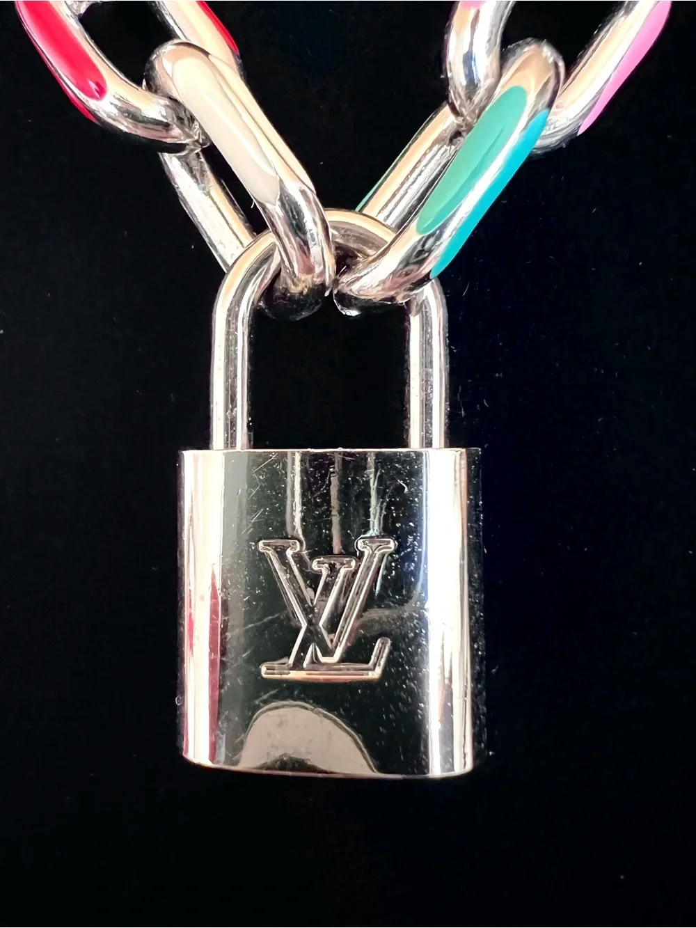 Louis Vuitton silver #318 lock generic brand chain Necklace up cycled repurposed - Picture 2 of 5